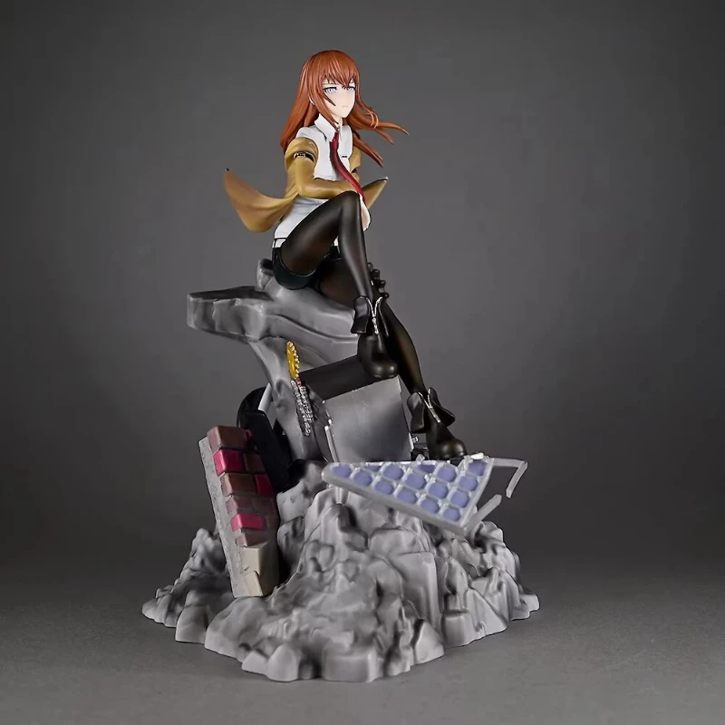 

New Makise Kurisu Steins Gate Gk Statue Anime Figure 25.5cm Painted Version With Rock Base Desktop Decoration Gift