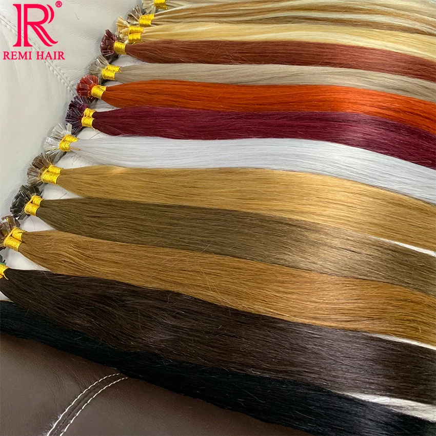 Extensiones de cabello de queratina de punta plana, cabello humano Real liso, cabello vietnamita de color virgen, cabello de fusión preadherido