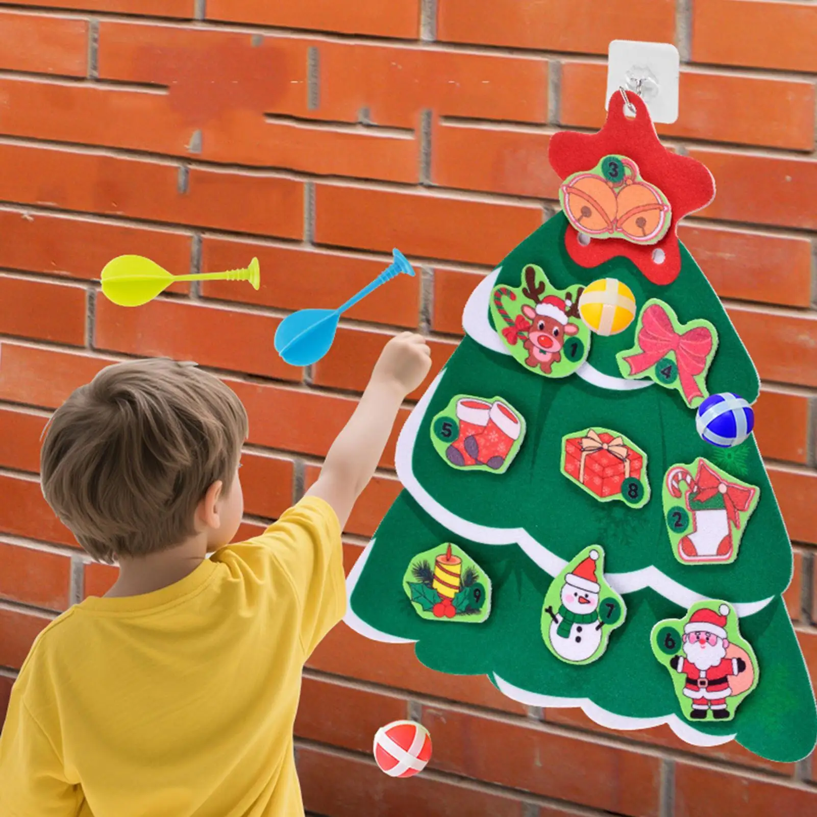 Placa de dardo para crianças 16.5 icch diversão árvore de natal forma alvo brinquedo diy jogos de natal com bolas adesivas para interior ao ar livre