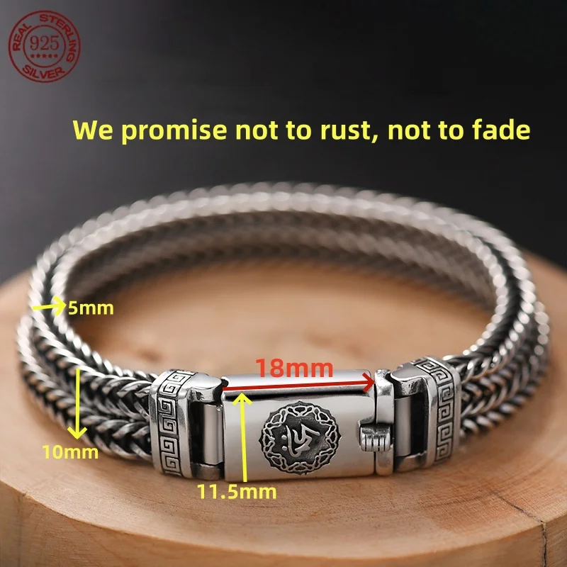 Factory Price 100% Real Solid S925 Silver Hand Woven Heavy Bracelet Men's Fashion Retro Bracelet Personality Vintage Jewelry