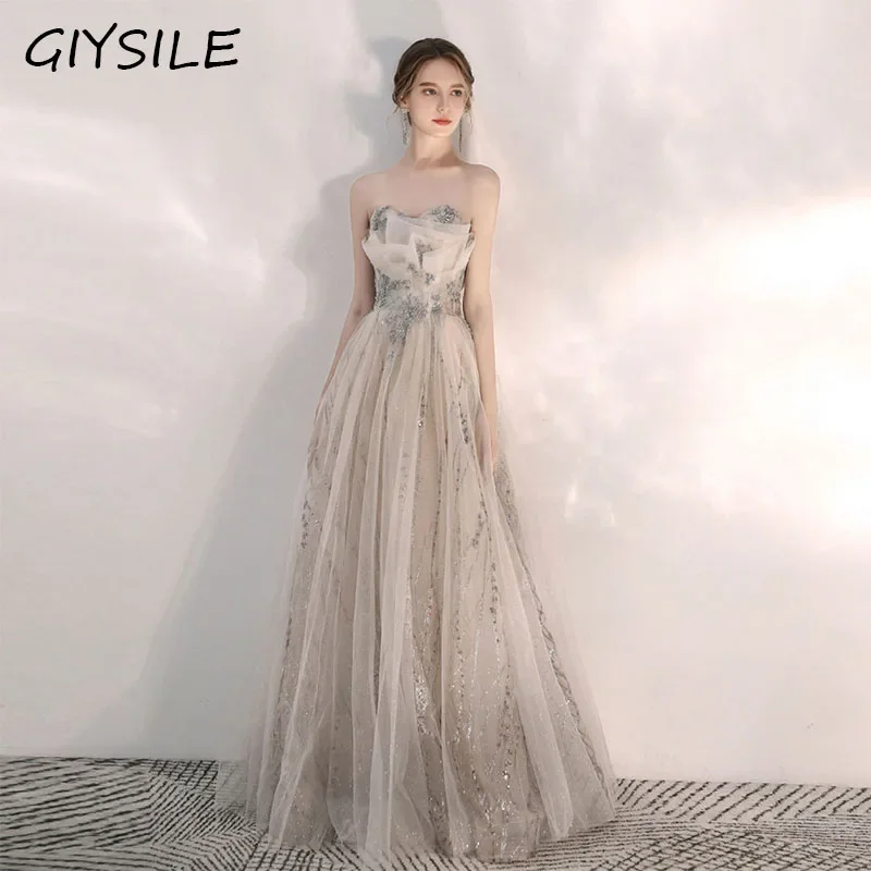 

GIYSILE Evening Dress Elegant Strapless Long Dress with Slim Fit and Elegant Beaded Embellishments for Ball and Party Dresses