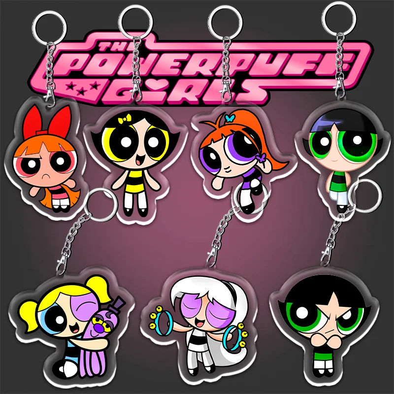 12cm The Powerpuff Girls Season Acrylic Buttercup Keychain Acrylic Periphery Pendant Double Sided Pattern Pendant Kids Day Gift