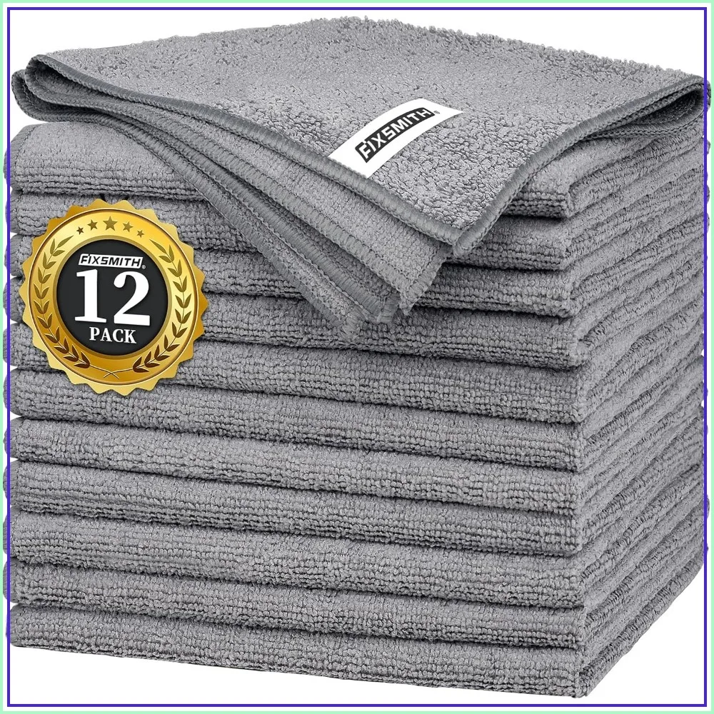Microfiber Cleaning Cloth Pack of 12, 16x12 Inches, Highly Absorbent, Lint Free, Reusable All Purpose Towels for Kitchen, Car, Housekeeping