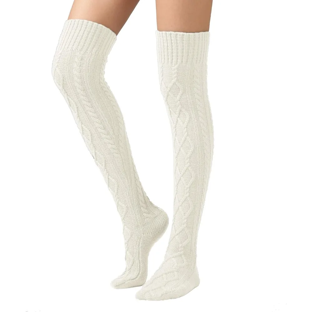 

Women's Cable Knit Thigh High Boot Socks, Extra Long Winter Stockings & Leg Warmers for Cold Weather