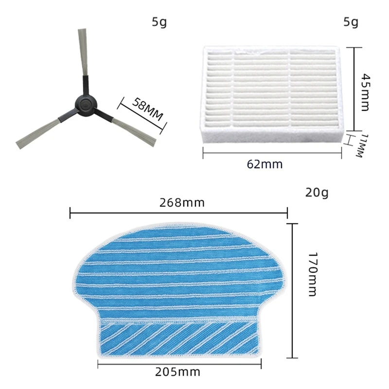 Accesorios de repuesto para aspiradora Proscenic P1 P2 P3 MC70 MC65, cepillo lateral, filtro Hepa, mopa, trapo