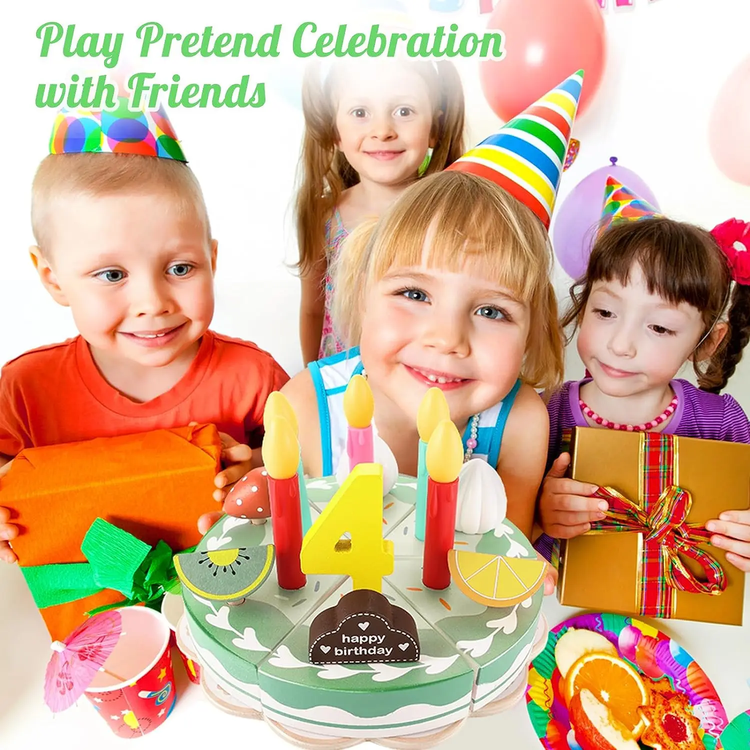 Play Kitchen Accessories Wooden Birthday Cake Set Early Education Toy Encourages Imaginative Play Baby Fun Gift