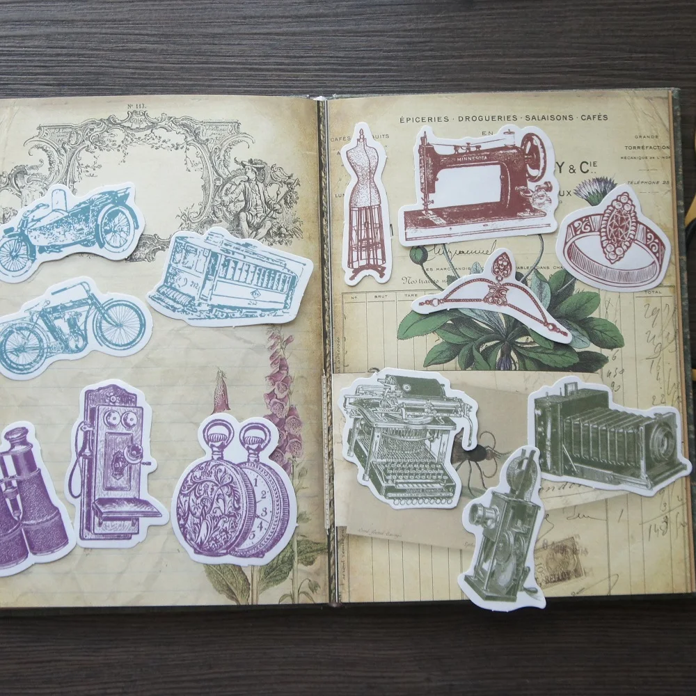 

44pcs Pen Drawing Antique Furniture Shop Design Paper Stickers Scrapbooking DIY Gift Packing Decoration Tag