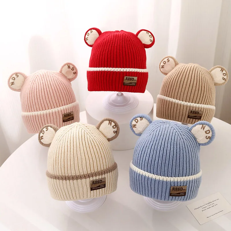 

Newborn Hat Cute Bear Baby Hat Winter Thickened Knitted Warm Ear Protection Hat Beanies Cap For Girls Boy Hat Kids Accessories