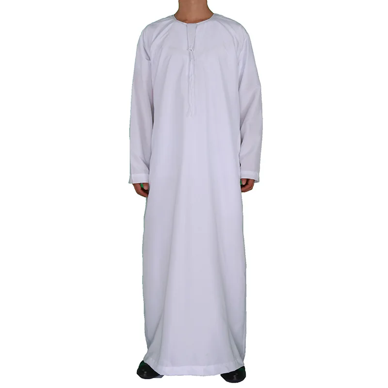 

Polyester Oman Arabian Jubba Robe Saudi Islamic Muslim Men Long Tunic Kurta White Boubou Homme Musulman Dress Umrah Thobe