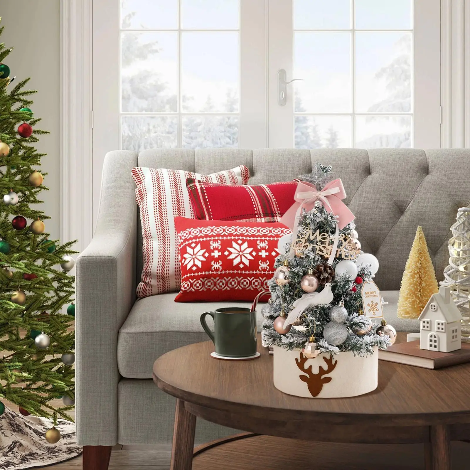 

Tabletop Christmas Tree 17.72inches Small Artificial Christmas Tree With Lights Holiday Decorations Ornaments Centerpiece For