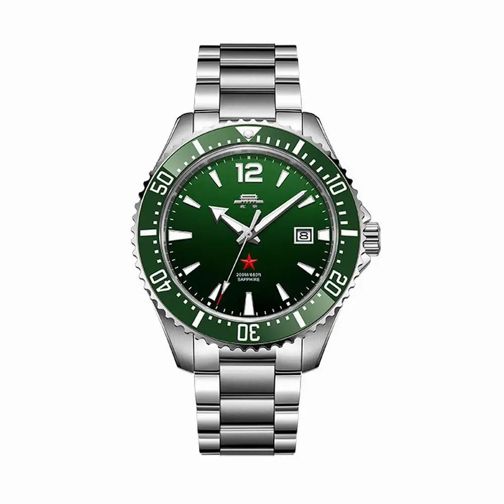 Beijing Zheng He's Treasure Ship Watch Gradient Green automatic mechanical watch stainless steel calendar man 20ATM waterproof