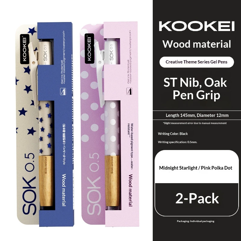 

Kookei Gel Pen Cute aesthetic with Oak Wood Handle,Smooth Writing ST Nib Fast Dry Ink,Polka Dot Design for Student&Professionals