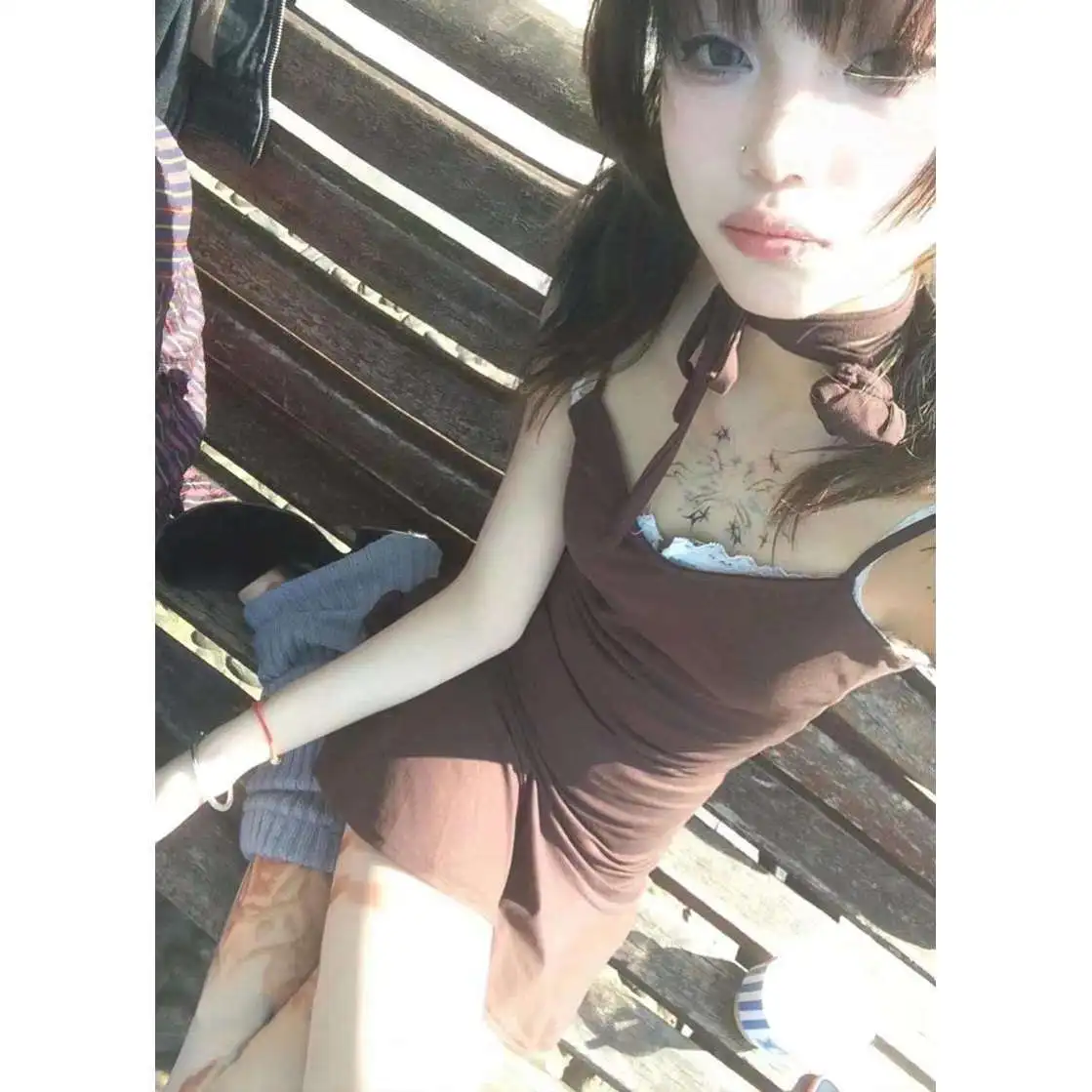 

Американский стиль, пикантное женское платье в стиле ретро для девочек, весенне-осеннее новое коричневое женское платье на подтяжках в стиле Харадзюку Y2K, эмо