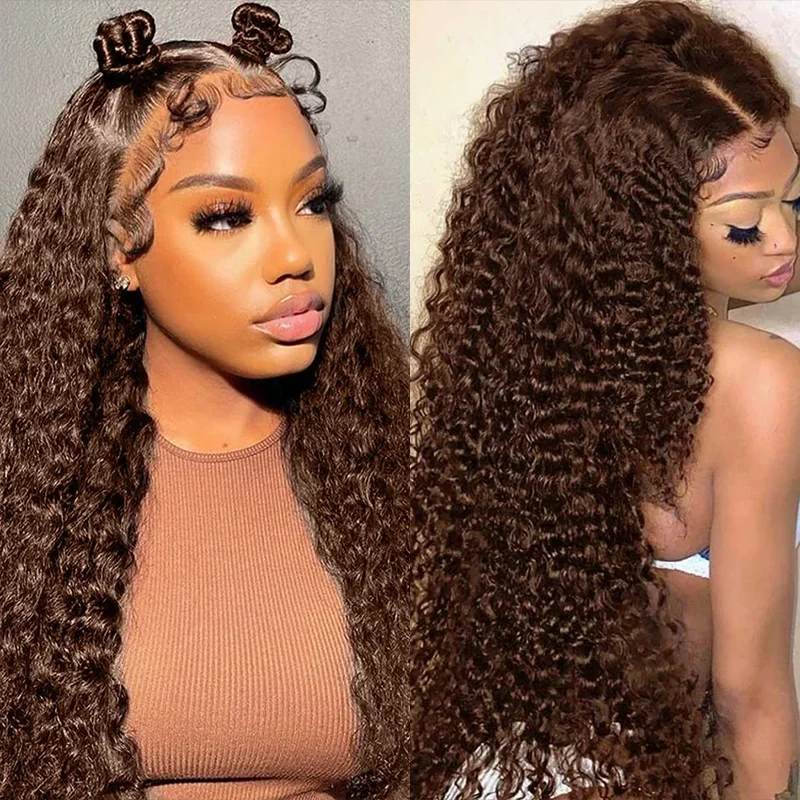 

Chocolate Brown Curly Wigs 13X6 HD Human Hair Lace Front Wig 30 40 Inch 13x4 Deep Wave Frontal Wig #4 Colored Wig For Women 5x5