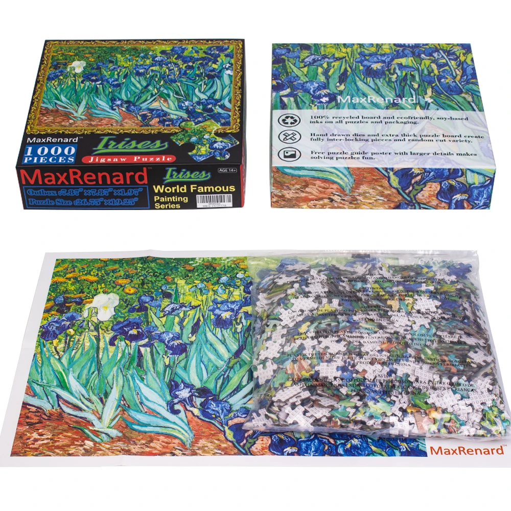 Maxrenard Jigsaw Puzzle 1000 Pieces for Adult Game Van Gogh Irises Artwork Environmentally Friendly Paper Christmas Gift Toy