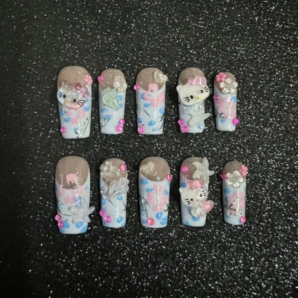 Y2K Hello Kitty Handmade Manicure Kuromi Sanrioed Hot Girls Cartoon Anime Removable Manicure Patches Nail Patches Student Gift