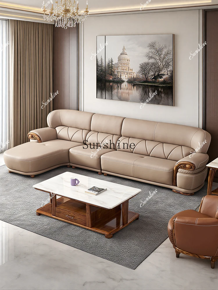 

New Chinese-style ebony sofa leather corner L-shaped princess combination with modern style medium and small apartment FT