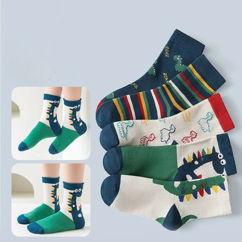 5Pairs/lot Children Socks for Girls Cotton Cute Outdoor Travel Sports Socks Animal Dinosaur Causual Sports Clothes Accessories