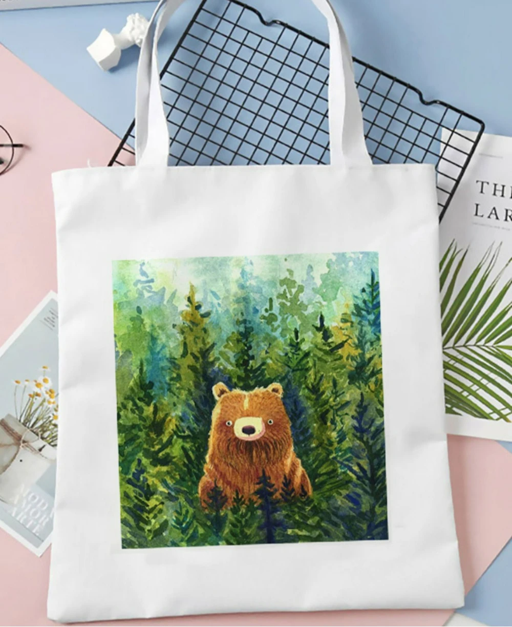 Sac fourre-tout en toile à motif ours forestier, hérisson, renard, sac de Shopping pour femmes, sac à main de banlieue spacieux, sacs à main à usage quotidien, cadeau