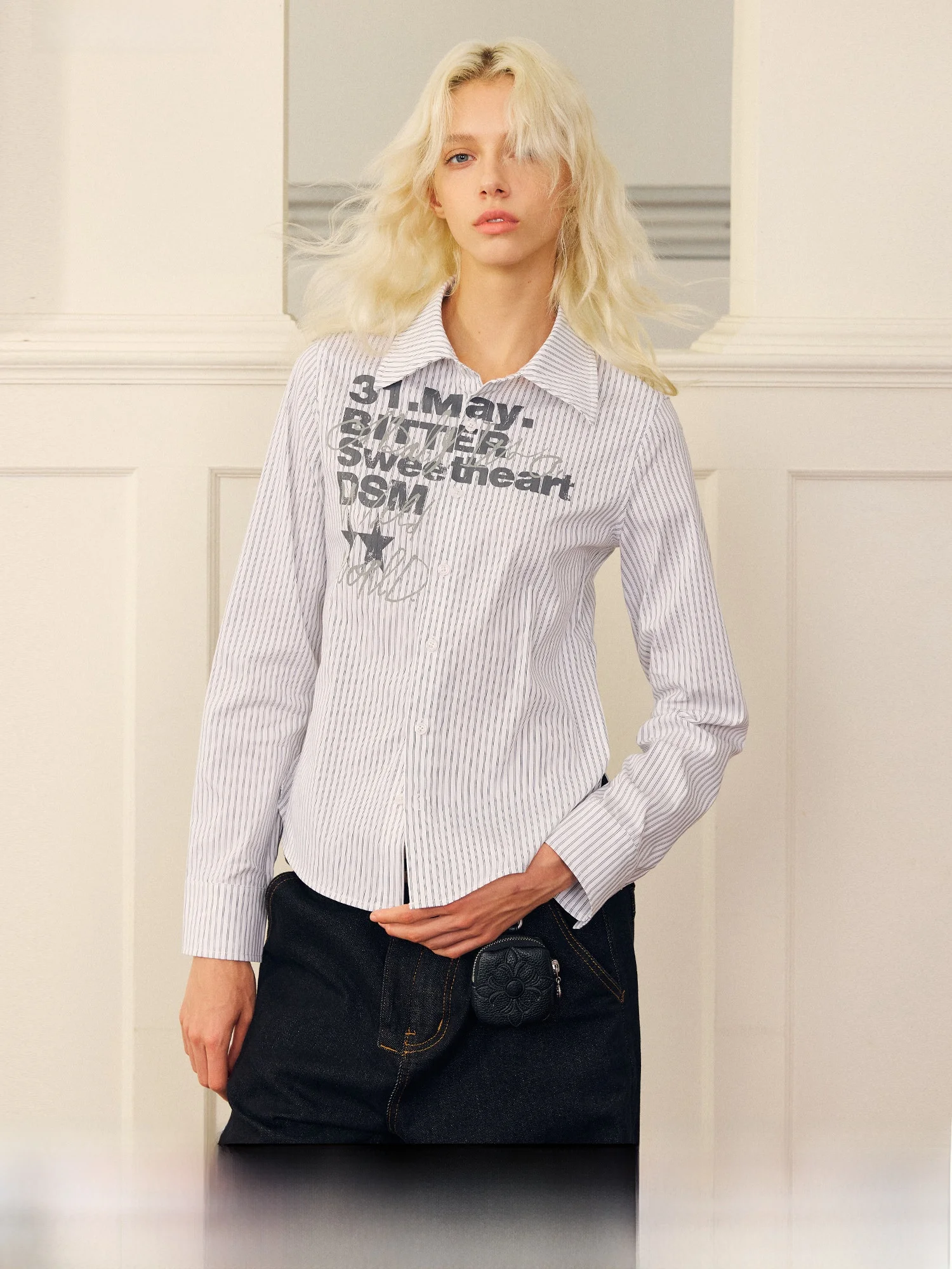 

Slim Fit Shirt DONSMOKE Casual Style Vertical Stripes Lightweight Cotton Nylon Blend Comfortable Breathable Women's Top