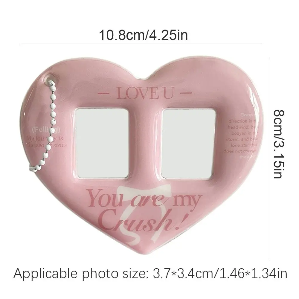 حافظة بطاقات وردية محمولة بشبكة مزدوجة على شكل قلب وحامل بطاقات الصور وحقيبة سلسلة مفاتيح وغطاء حماية للصور