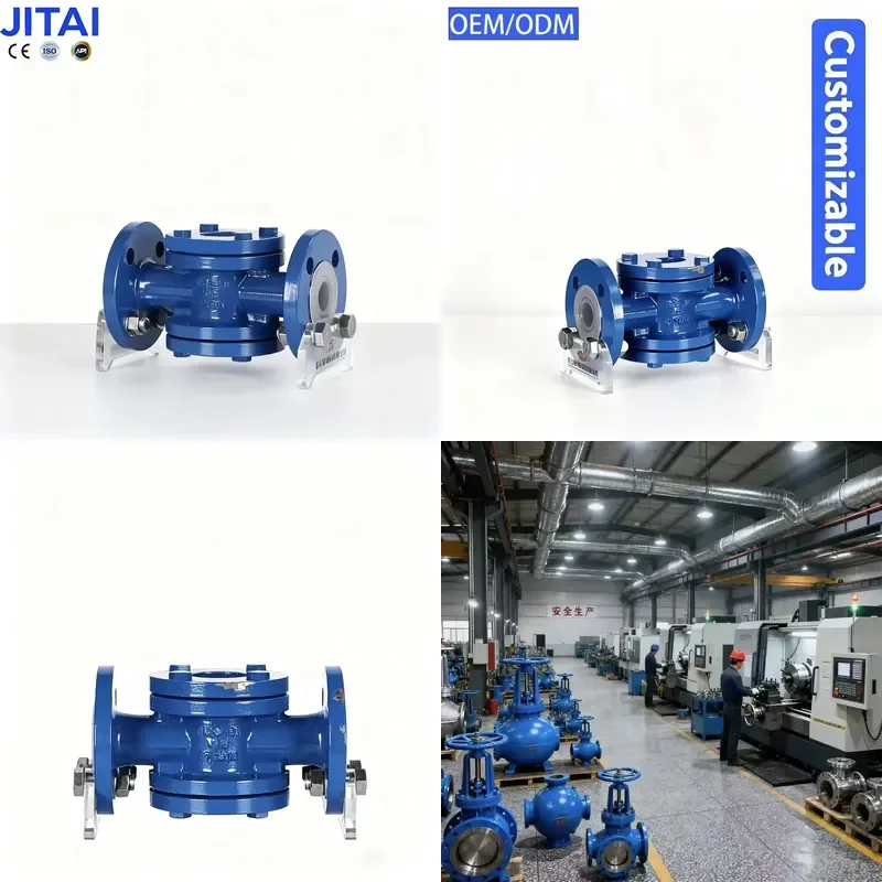 SS304 Flange Four-way Carbon Steel Valve PTFE Lined Mirror Suitable for High Temperature Medium Resistance OEM ODM Fourway