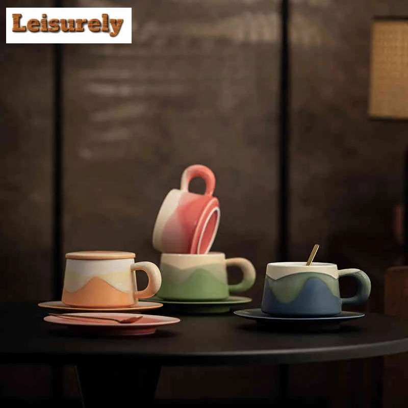 

300ml Mountain Wild Color Coffee Mug with Plate Cappuccino Latte Cup Afternoon Tea Mug Cup Saucer Kit Office Water Cup Cafe gift