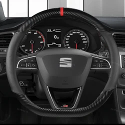 Carbon Fiber+Leather Car Steering Wheel Cover Non-Slip 38cm For Seat Tarraco Arona Ateca Ibiza Toledo Mii Leon Arosa Exeo ST FR