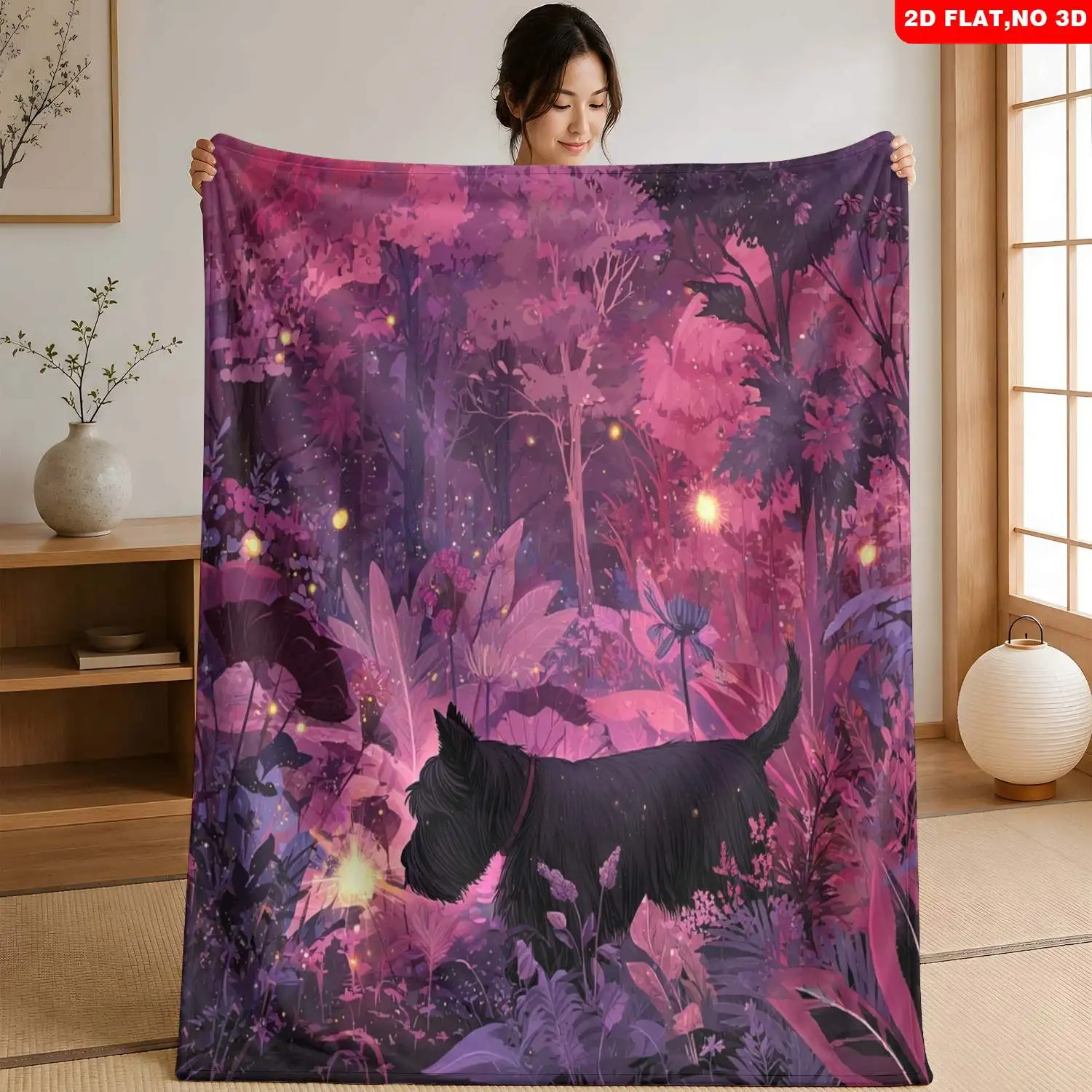 Mystical Cat Forest Blanket Throw 150x200cm Boho Aesthetic Cozy Picnic Cottage Core Home Decor Bed Couch Cover