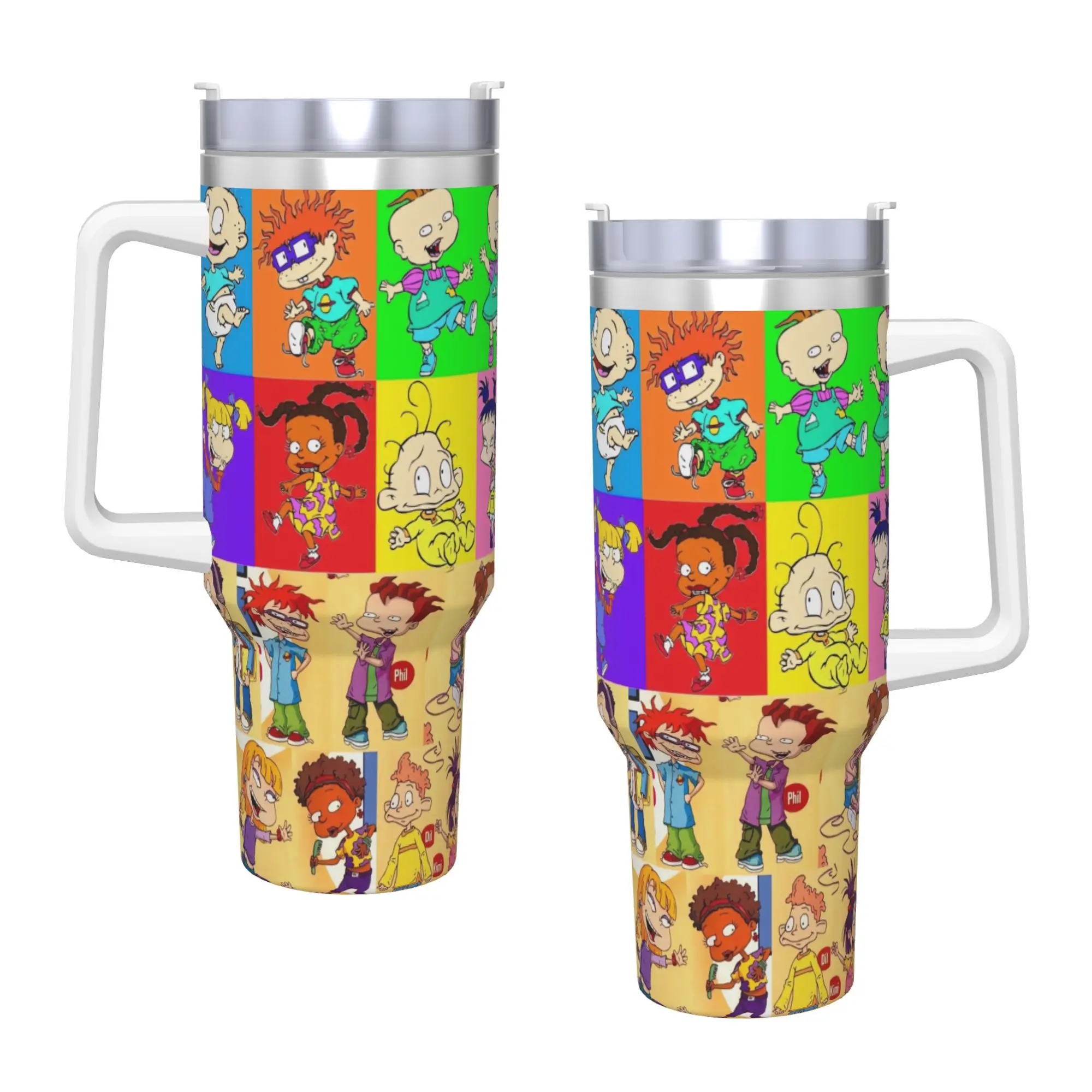 R-Rugrats Multi-Character Collage Print Stainless Steel Tumbler  Beach Coffee Mug With Straws Mugs Cold Drink Water Bottle