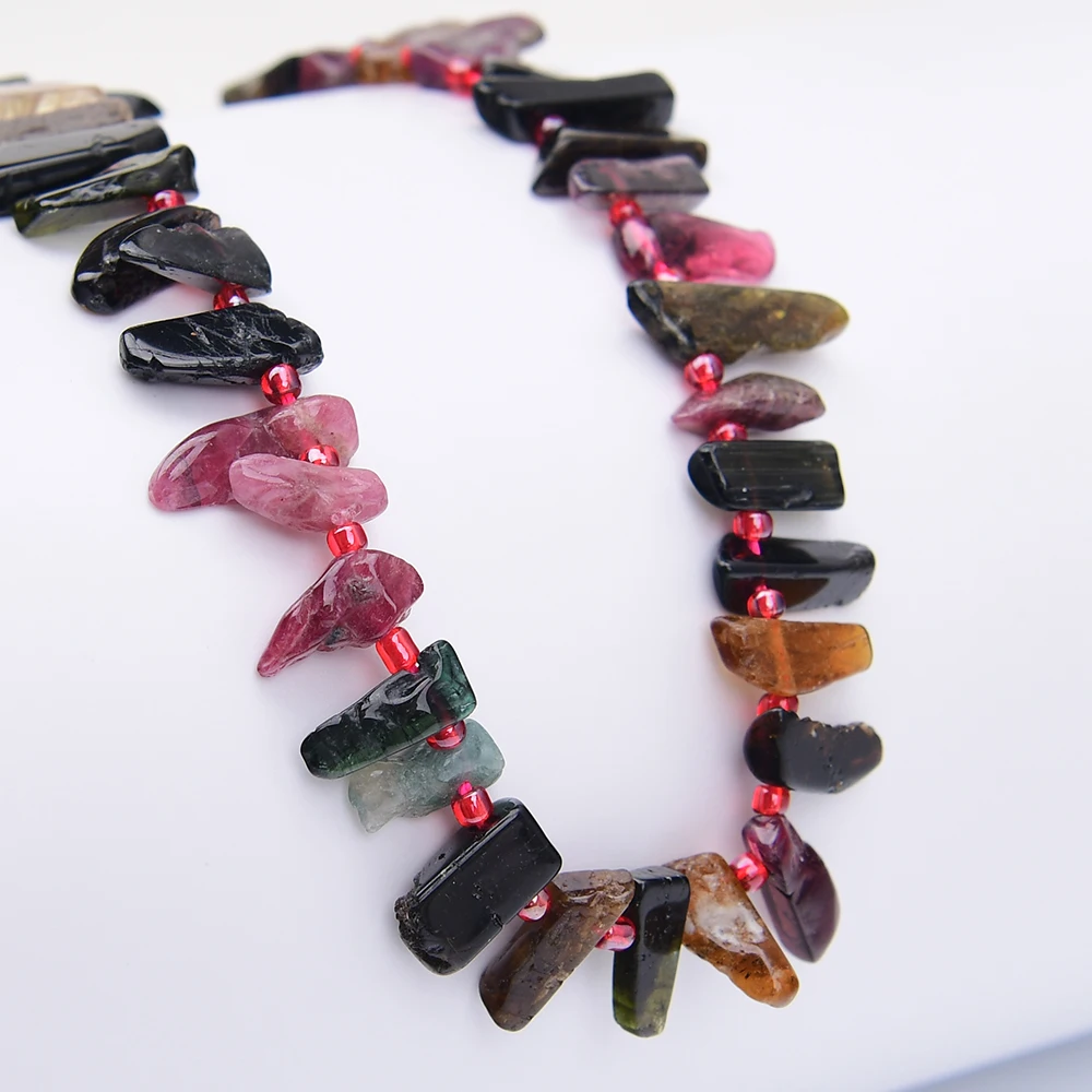 APDGG 2 Strands Natural Mix Color Tourmaline Stone Top-drilled Toothed shape Loose Beads Strands 15.5