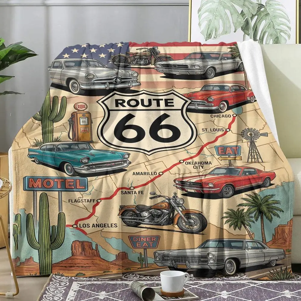 Iconic Travel R-Route 66 Throw Soft Flannel Throw Summer Blanket Lightweight Cozy Nap Blanket for Sofa Bed Travel