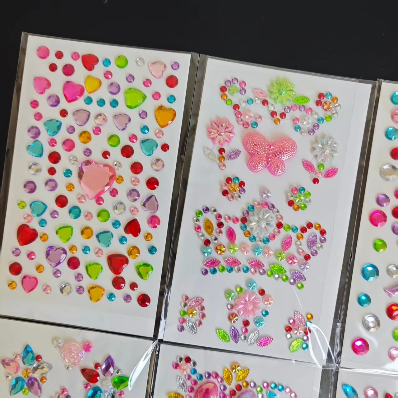 8 Cute 3D Diamond Stickers for Kids, Mixed with Various Colorful Patterns Including Hearts, Butterflies, and Five-Pointed Stars