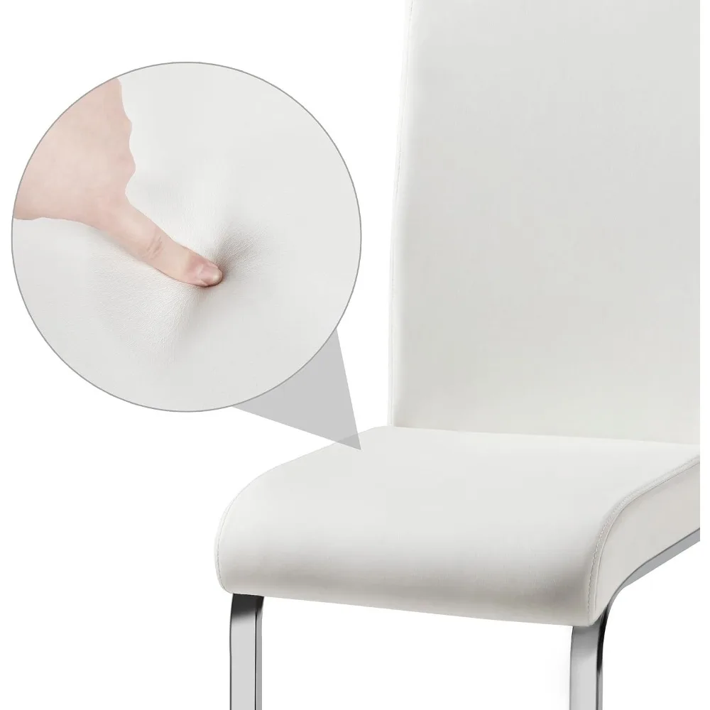 مجموعة كراسي تناول الطعام مكونة من 4 كراسي غرفة طعام منجدة من الجلد الصناعي الحديث مع ظهر مرتفع وأرجل كروم معدنية للمطبخ/الليفي