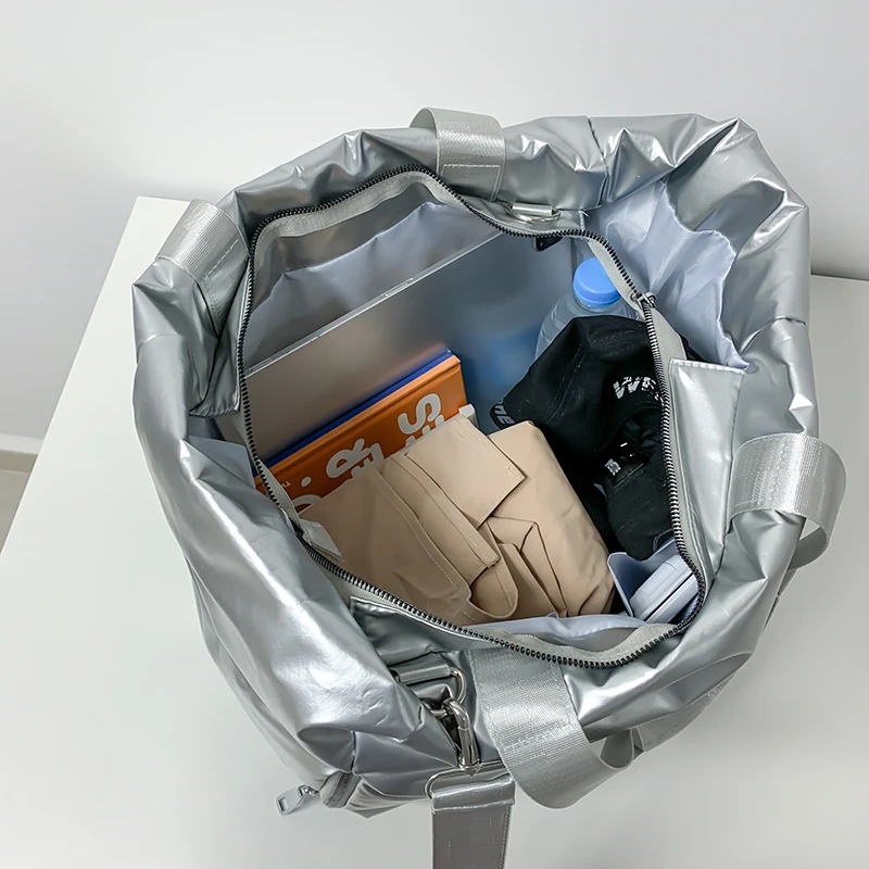 Übergroße lässige Reisetasche für Frauen wasserdichte Nylon gepolsterte Einkaufstasche geste ppte Baumwolle Raum Handtasche Messenger Mode Paar Tasche – Detail 19