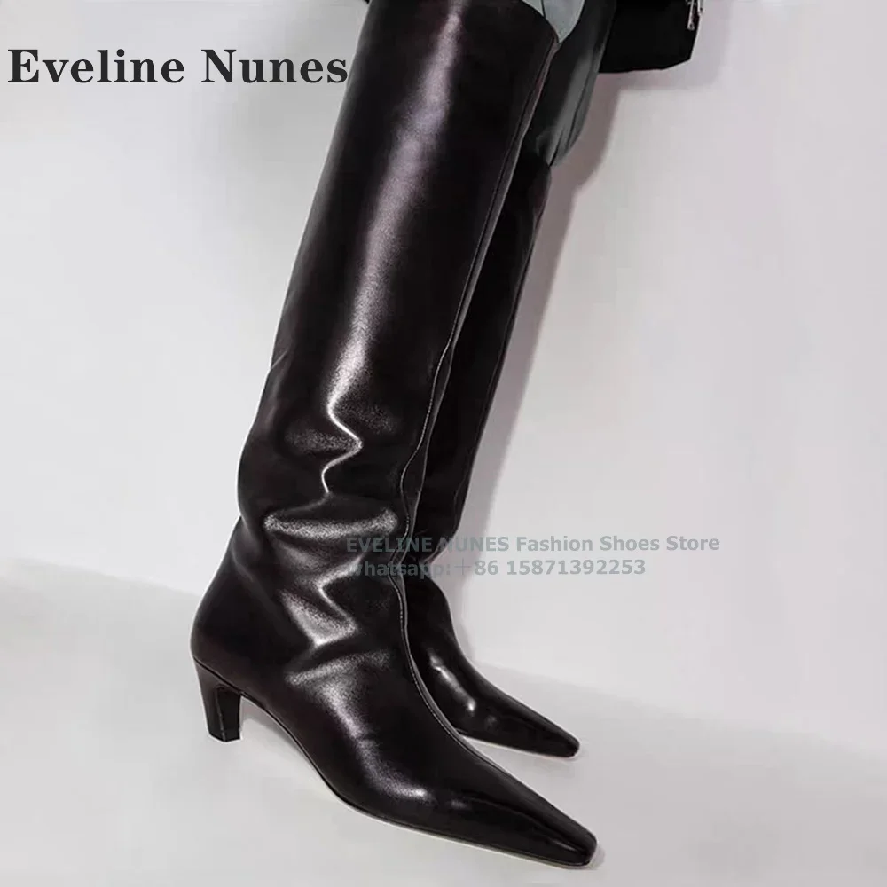 

Square Toe Kitten Heel Knee-High Boot Black Splicing Pull On Crafted In Sleek Plus Size Women Modern Boots Office Lady 2024 Sexy