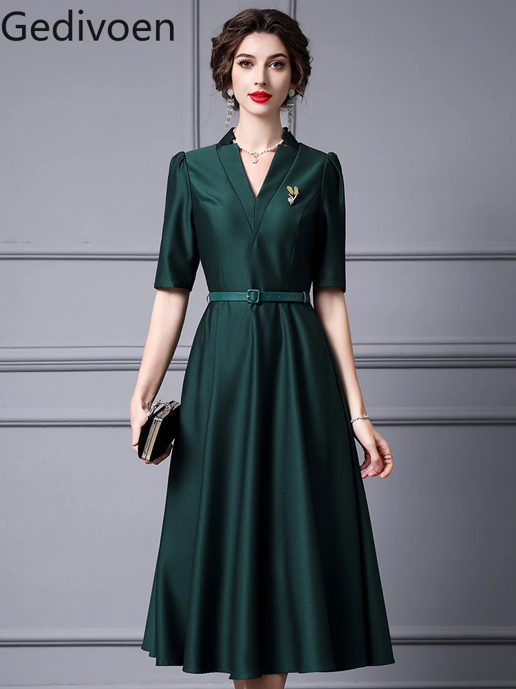 

Gedivoen Summer Fashion High Quality Office Midlwomen Fashion Dress