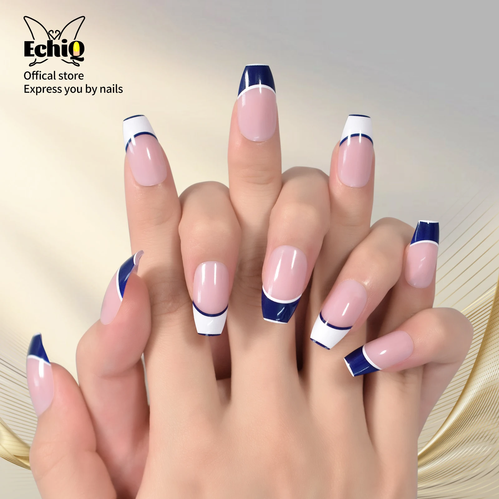 Unhas brilhantes grossas frança bule branco topo unhas falsas com abas curto caixão manicure atacado imprensa em unhas unhas falsas