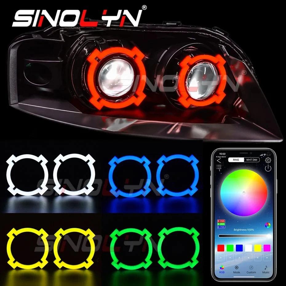 Sinolyn RGB Angel Eyes X Shape LED Halo Ring APP Bluetooth -compatible DRL Cotton Running Lights For Headlight Car Accessories