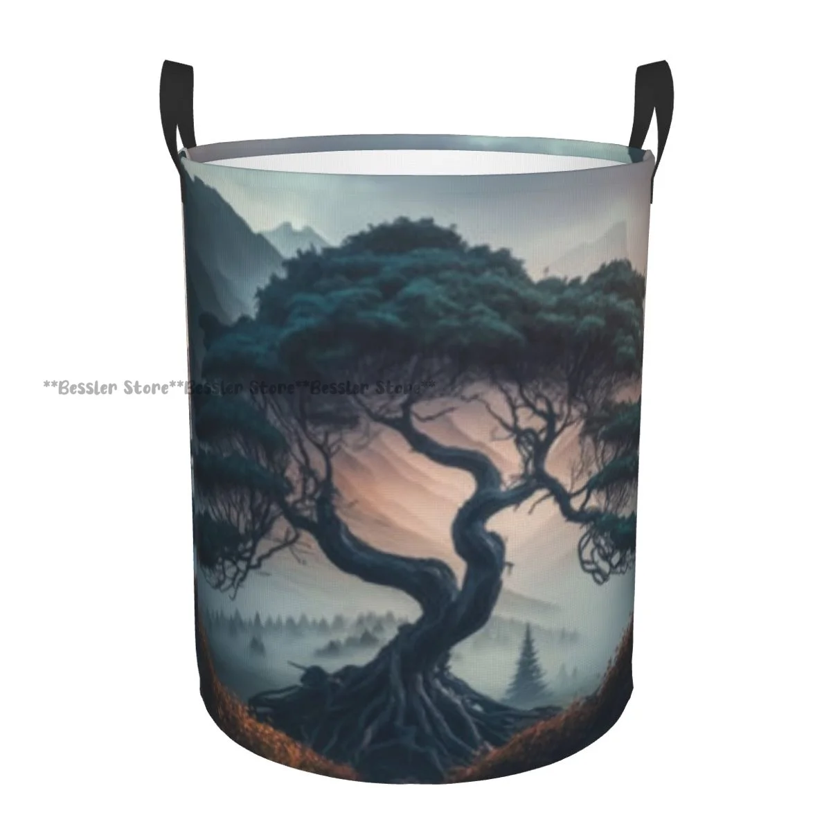 Laundry Basket Majestic Tree In Foggy Forest Folding Dirty Clothes Toys Storage Bucket Household