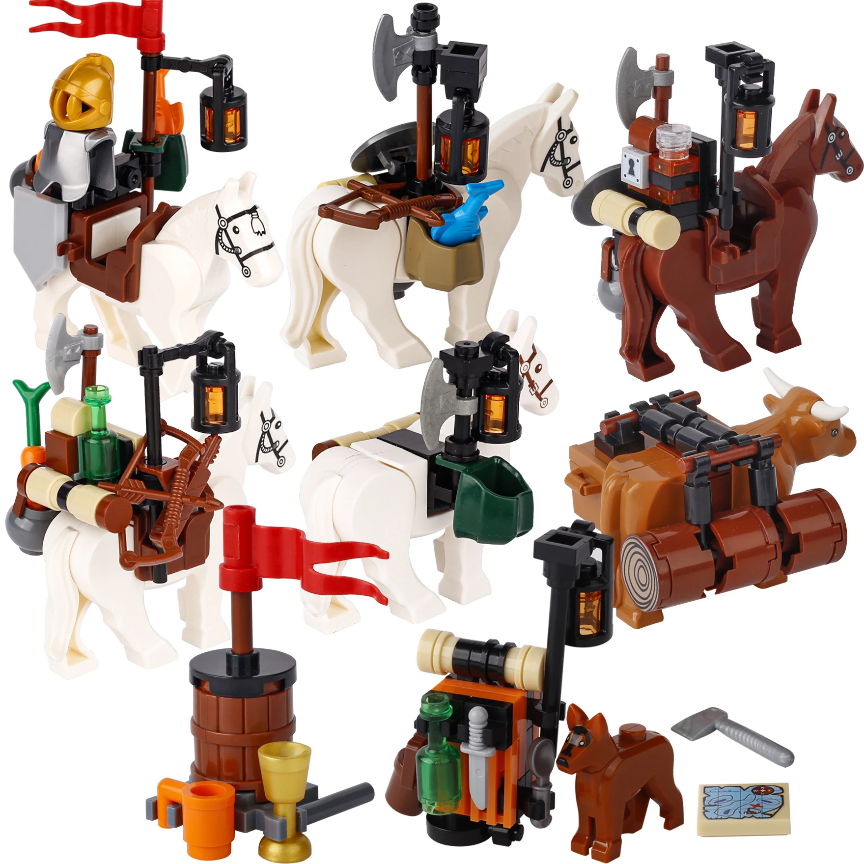 MOC Medieval Bulletin Quest Board Model Building Blocks Squirrel Stump Animal Honeycomb Bonefire Fountain Bricks Toys