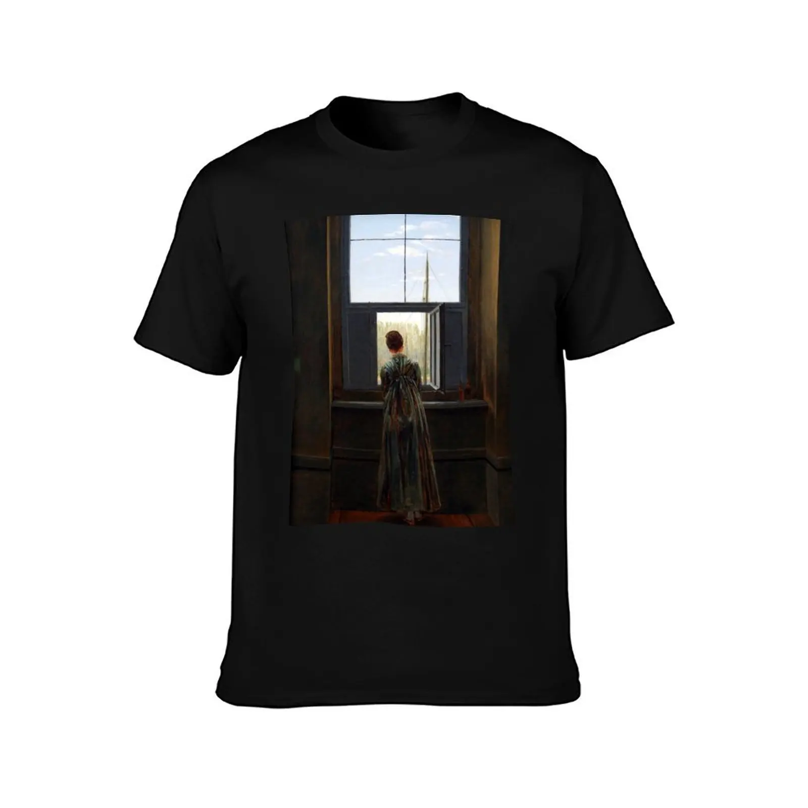 Caspar David Friedrich: Woman at a Window 1822 T-Shirt Summer Casual Cotton Tee Oversized Streetwear Tops Unisex Men Women