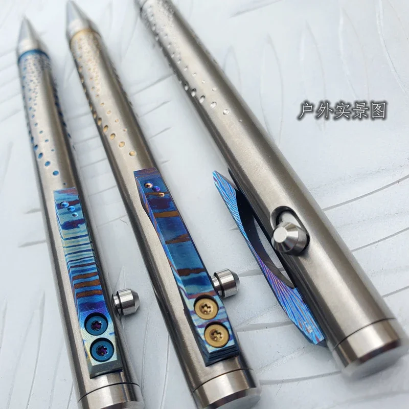 EDC Titanium Alloy TC4 Mechanical Bolt Action 0.7mm Pencil with Damascus Clip  Multi-functional Portable Outdoor Tools 1 Piece