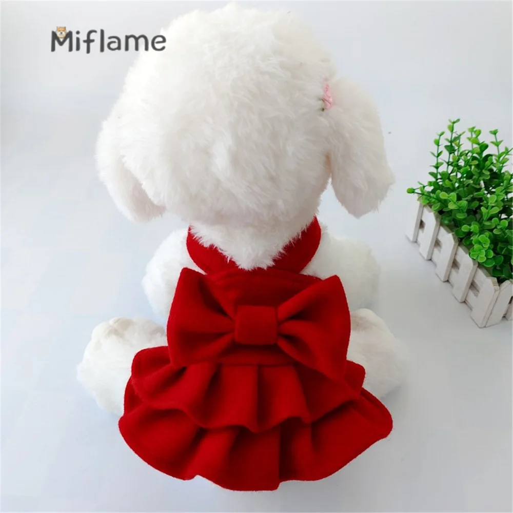 Miflame New Year\'s Christmas Small Dogs Dress Red Woolen Dog Clothes Teddy Pet Costume Bichon Pomeranian Autumn Winter Clothing