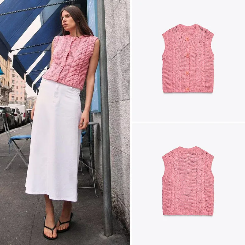 

Весенняя новинка: Женский вязаный жилет без рукавов с круглым вырезом и цветочным узором, модная этническая одежда сезона 2025