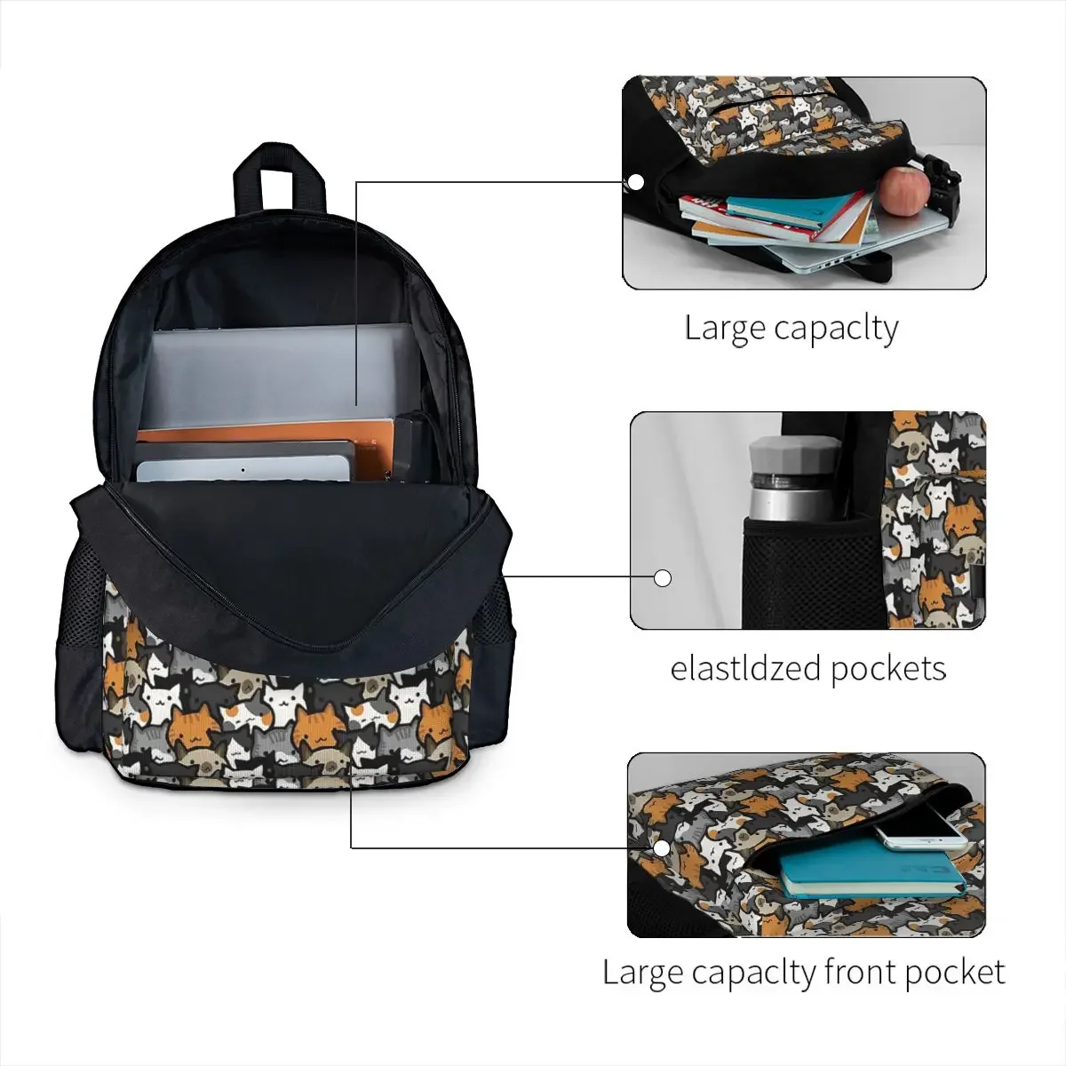 Mochilas Cat Crowd para meninos e meninas, mochilas escolares para estudantes, mochila de viagem, bolsa de ombro, grande capacidade