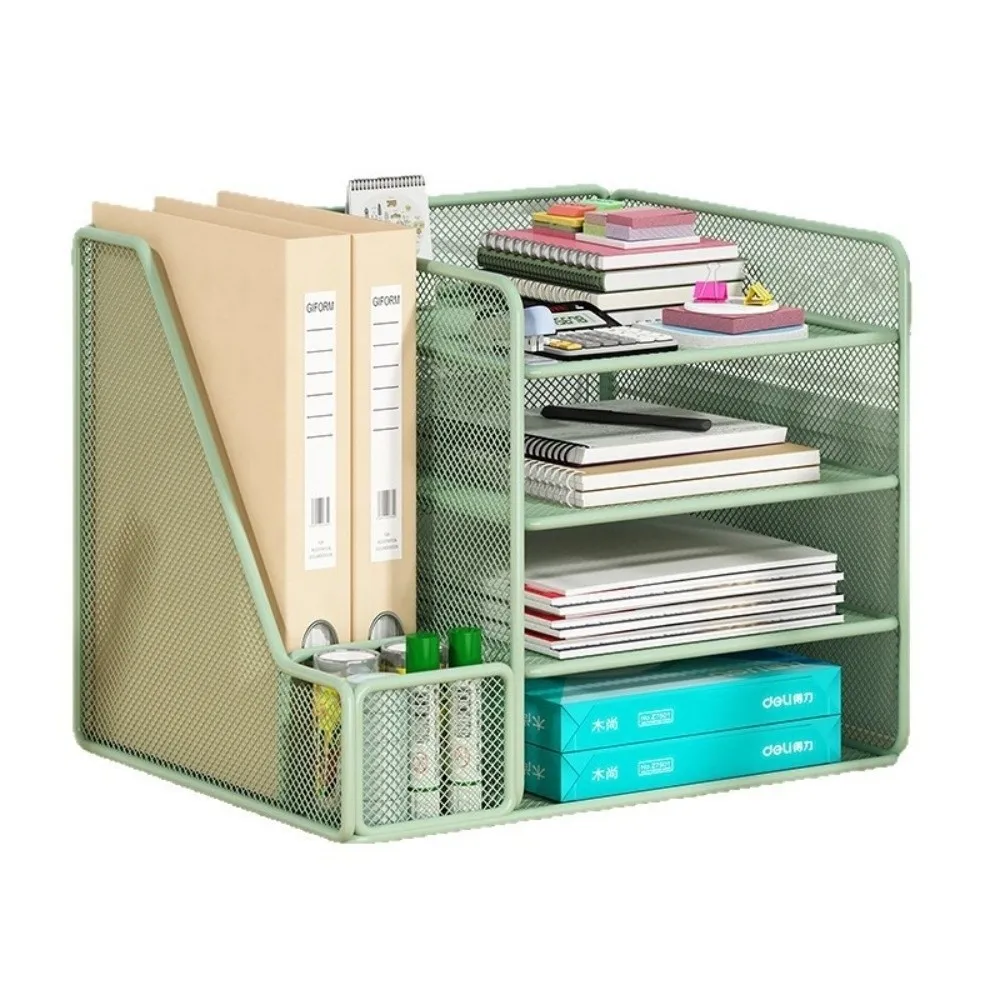 Metal Desk File Organizer Multi-functional Integrated Storage Document Management Rack Space-saving Document Storage Shelf