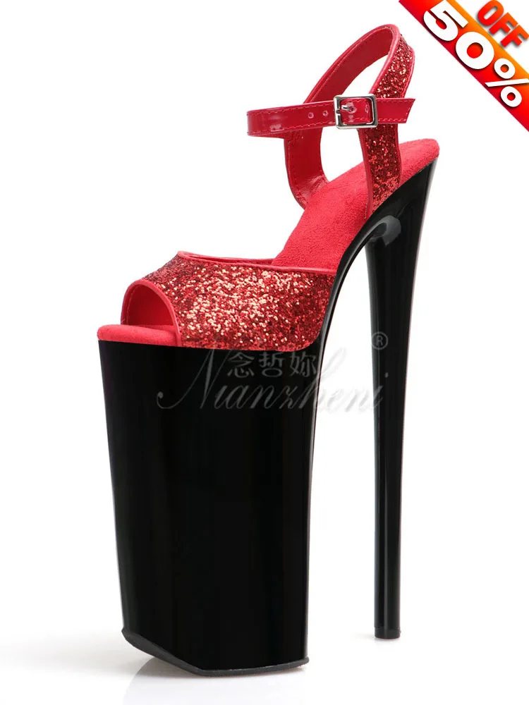 

Женские блестящие туфли-лодочки на платформе с открытым носком, 26 см, готические, для экзотических танцев, элегантные высокие каблуки