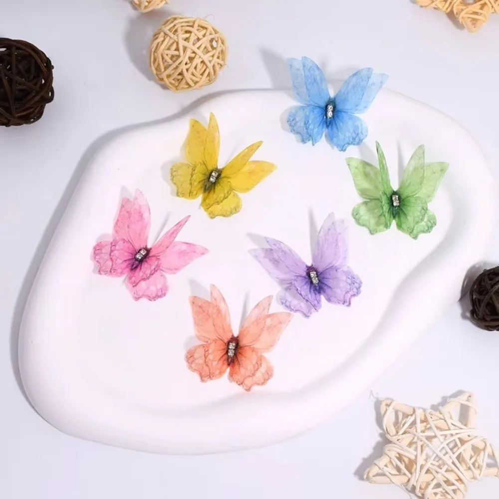 50Pcs 3D Organza Fabric Butterfly Appliques Colorful Double-layer Chiffon Butterfly Embroidered Patches Translucent