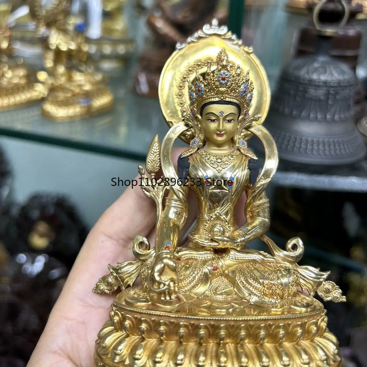 Taiwan craft brass gilt 12cm Jizang King Bodhisattva Buddha statue